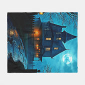 Haunted Mansion Blue Moonlight Night Design Fleece Deken (Voorkant (Horizontaal))