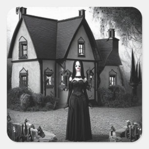 Haunted Mansion en Gotische Vrouw Vierkante Sticker