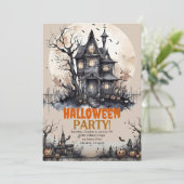 Haunted Mansion Halloween Spooky Party uitnodiging (Staand voorkant)