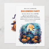 Haunted Mansion Moon Bats Pumpkins Halloween Party Kaart (Voorkant / Achterkant)
