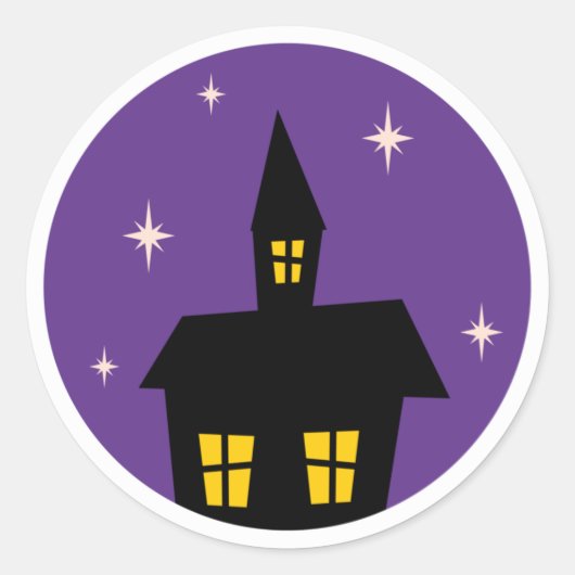 Haunted Mansion Paars Halloween Ronde Sticker (Voorkant)