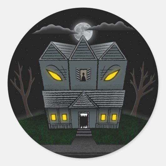 Haunted Monster House Ronde Sticker (Voorkant)