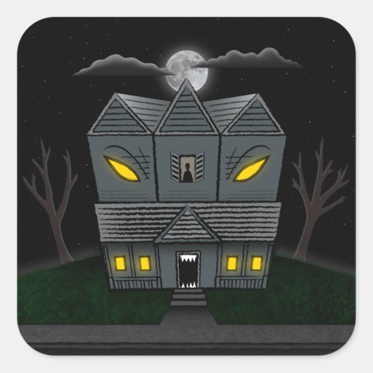 Haunted Monster House Vierkante Sticker (Voorkant)