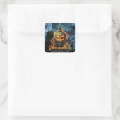 Haunted Pumpkin en Mansion Halloween Vierkante Sticker (Tas)