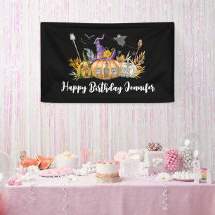 Haunted Pumpkin House met Ghost & Bats Birthday Spandoek