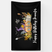 Haunted Pumpkin House met Ghost & Bats Birthday Spandoek (Verticaal)