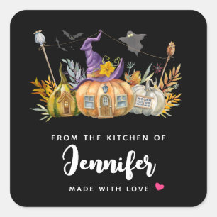 Haunted Pumpkin House met Ghost & Bats Kitchen Vierkante Sticker