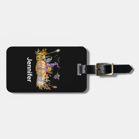 Haunted Pumpkin House met Ghost en Bats Bagagelabel (Voorkant horizontaal)