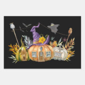 Haunted Pumpkin House met Ghost en Bats Inpakpapier Vel (Voorkant 2)