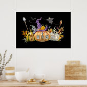Haunted Pumpkin House met Ghost en Bats Poster (Keuken)