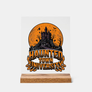 Haunted Town University Vintage Halloween T-shirt Acryl Bord