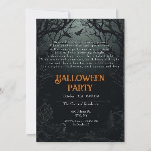 Haunting Dark Trees griezelig gedicht Halloween Pa Kaart (Voorkant)