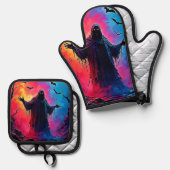 Haunting Demon Verhuld In Shadows Design Ovenwant & Pannenlap Set (Voorkant / Achterkant)