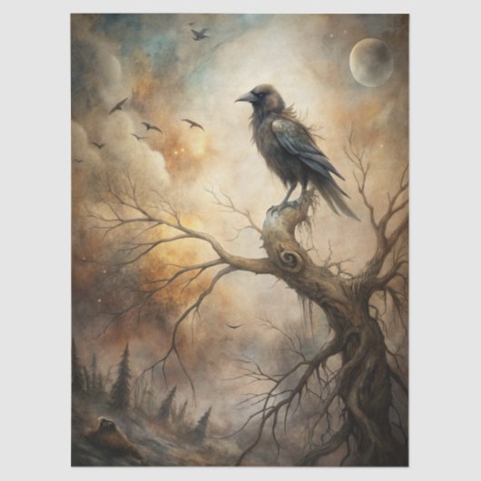 Haunting Fantasy Gothic Raven & Moon Tissuepapier (Voorkant)