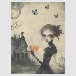 Haunting Fantasy Gothic Raven & Victorian Girl  Tissuepapier