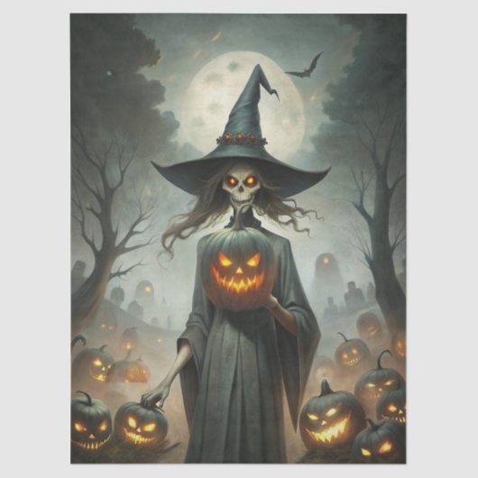 Haunting Fantasy Gothic Witch, Pumpkins & Moon Tissuepapier (Voorkant)