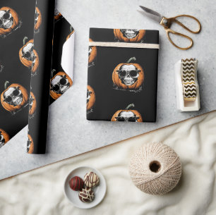 Haunting Jack O' Lantern Grinning Skull Halloween Cadeaupapier