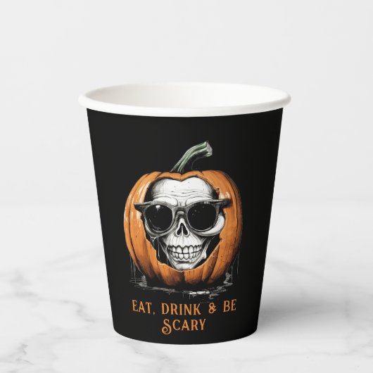 Haunting Jack O' Lantern Grinning Skull Halloween Papieren Bekers (Voorkant)