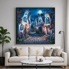 Haunting Village - Creepy Town Illustratiestijl Poster