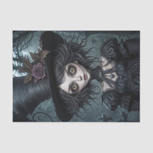 Haunting Yellow-Eyed Scarecrow Girl Decoupage Tissuepapier (Voorkant)