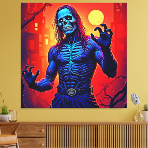 Haunting Zombie Demon In Het Stadsontwerp Canvas Afdruk