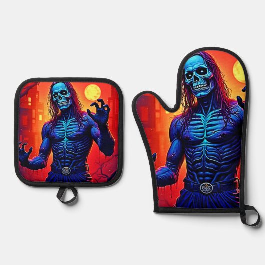 Haunting Zombie Demon In Het Stadsontwerp Ovenwant & Pannenlap Set (Voorkant)