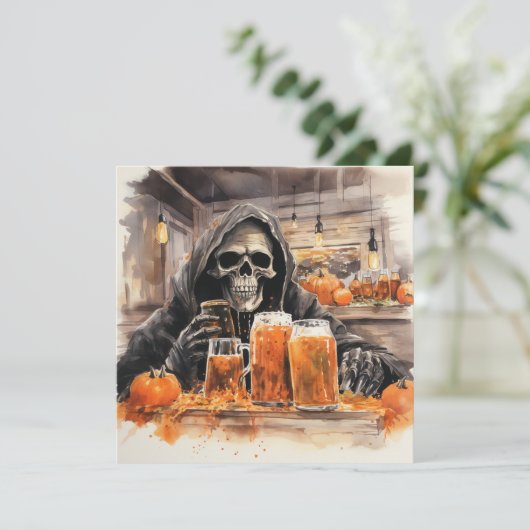 👻🍻 "Haunts & Hops Bash"! 🍻👻 Halloween Kaart (Staand voorkant)