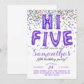 Haut 5 5e anniversaire Confetti Invitation (Devant / Derrière)