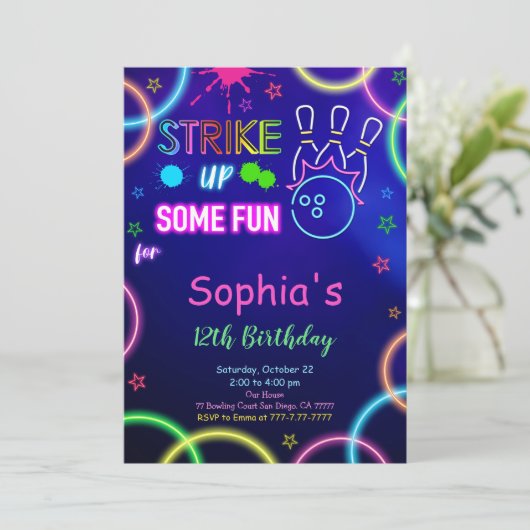 HAUT Bowling Anniversaire Invitation (Debout devant)