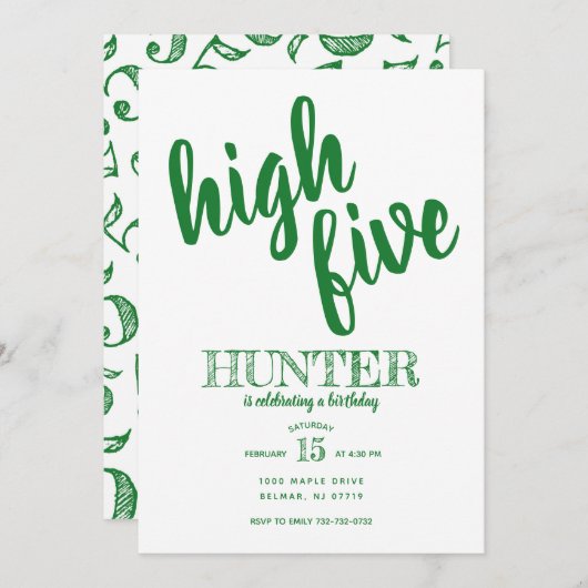 Haut Cinq cinquième anniversaire Invitation verte (Devant / Derrière)