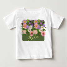 Haut de bébé floral t-shirt Rose Asters et son nom