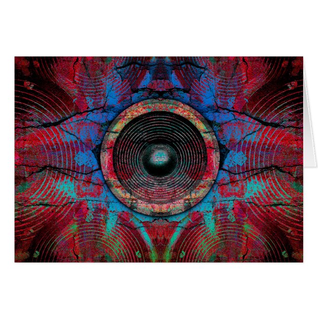 Haut-parleurs de musique rouge sur un mur fissuré (Devant horizontal)