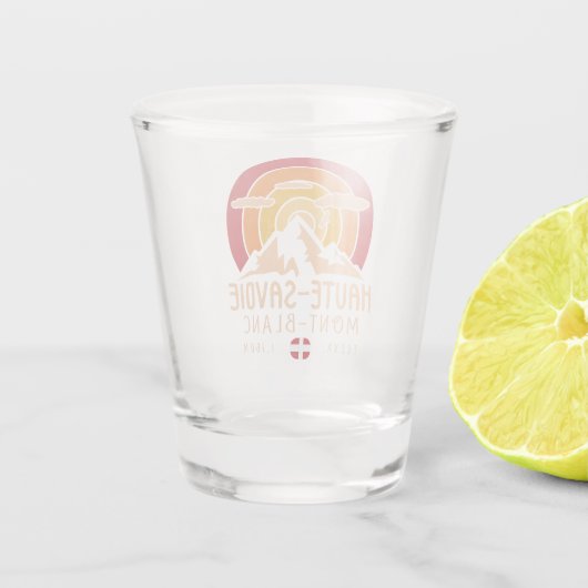 Haute-Savoie Frankrijk Retro Zonsondergang Skiën S Shot Glas (Achterkant)