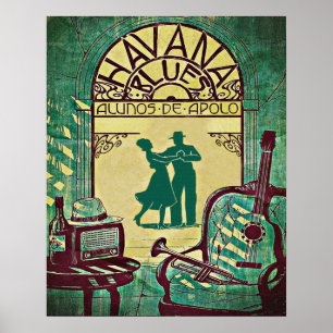 Havana Blues, dansend paar, feest, vintage Poster