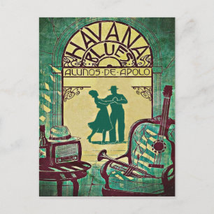 Havana Blues, dansend paar, feest, vintage Uitnodiging Briefkaart
