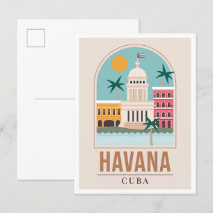 Havana Cuba Art Vintage Travel Illustratie Briefkaart
