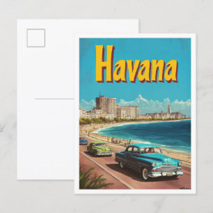 Havana Cuba Art Vintage Travel Illustratie Briefkaart