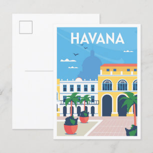 Havana Cuba Art Vintage Travel Illustratie Briefkaart