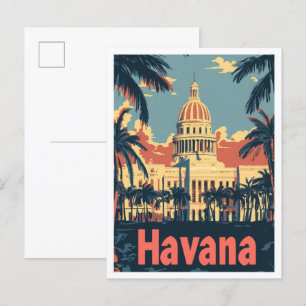 Havana Cuba Art Vintage Travel Illustratie Briefkaart