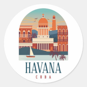 Havana Cuba Eiland Vintage Minimal Retro Stad Ronde Sticker