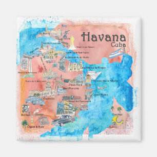 Havana Cuba Illustrated Retro Travel Map Magneet