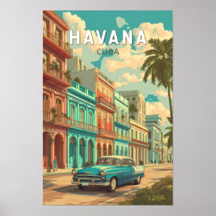Havana Cuba Illustratie Reis Kunst Vintage Poster