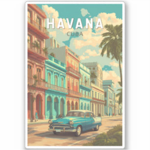 Havana Cuba Illustratie Travel Art Vintage Sticker