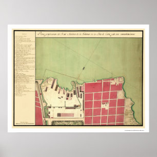 Havana Cuba Old City Map 1720 Poster