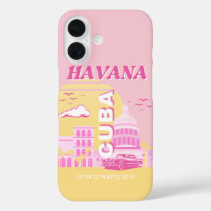 Havana Cuba Pink Preppy Art iPhone 16 Hoesje