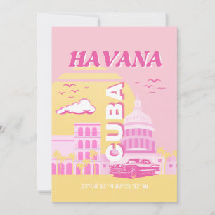 Havana Cuba Pink Preppy Art Feestdagenkaart
