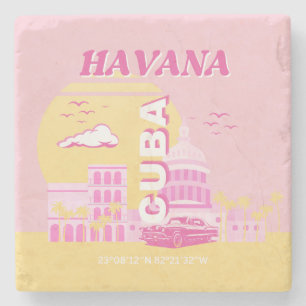 Havana Cuba Pink Preppy Art Stenen Onderzetter