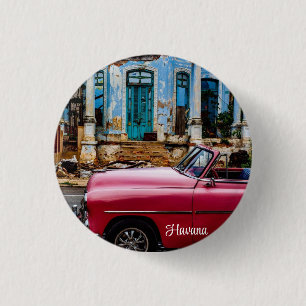 Havana Cuba Red Vintage Car Ronde Button 3,2 Cm