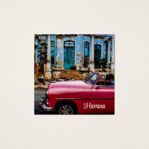 Havana Cuba Red Vintage Car Vierkante Visitekaartjes