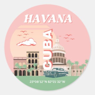 Havana Cuba Retro Kunst Ronde Sticker